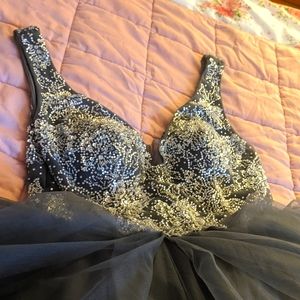 Smokey Grey Ballgown Prom Dress with Beading Details